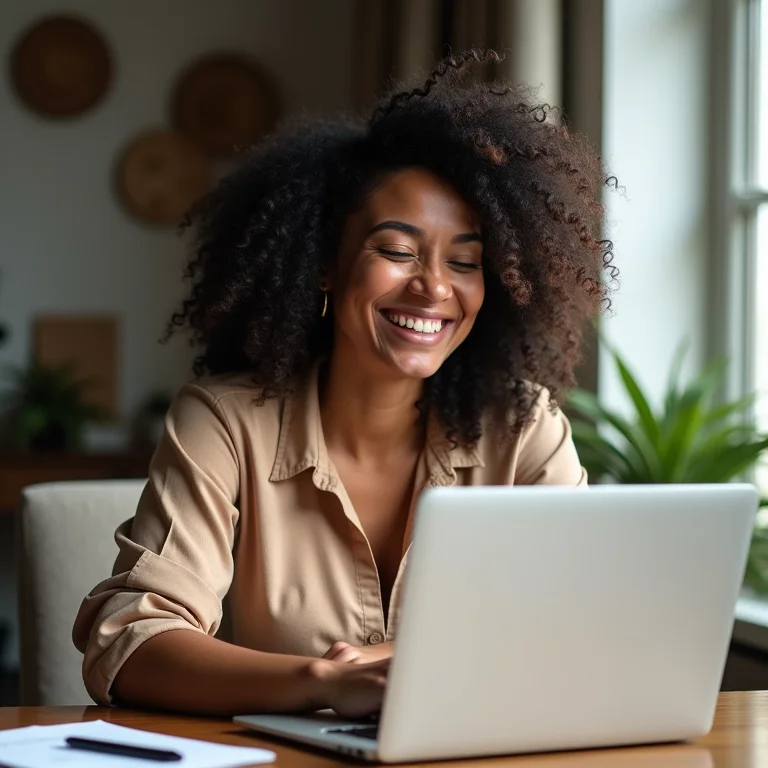 Mulher criando persona de cliente ideal em laptop