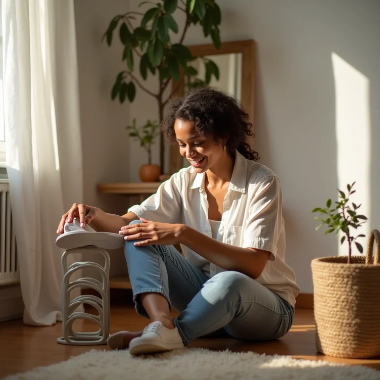Mulher criando sapateira com canos de PVC