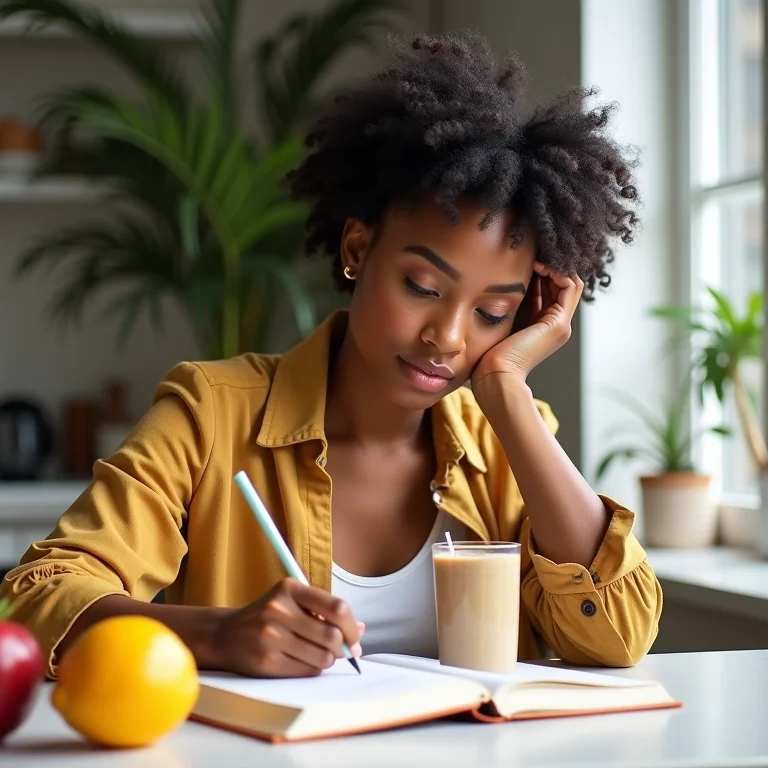Mulher definindo metas de alimentação saudável