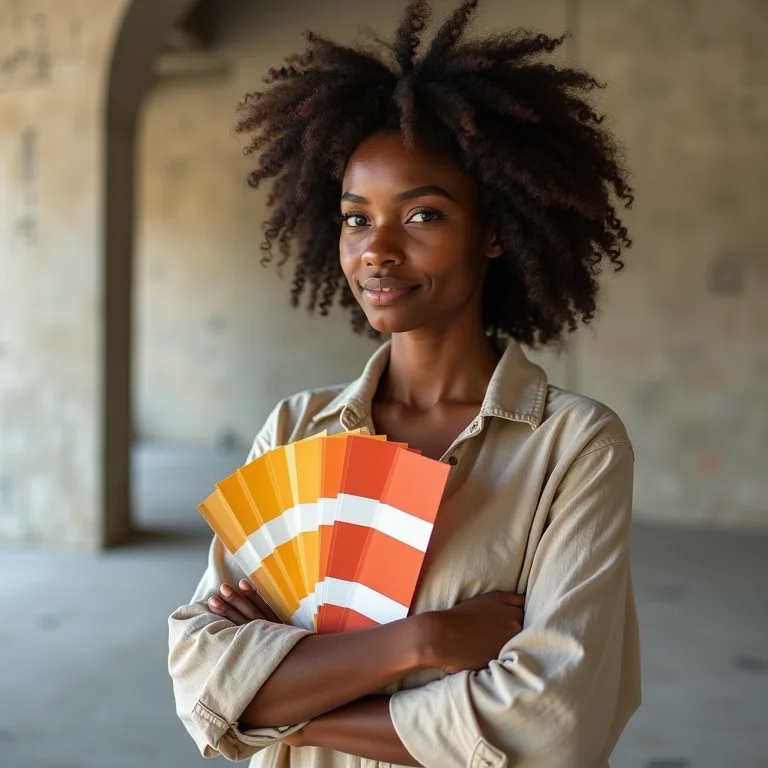 Mulher escolhendo a cor do cimento queimado