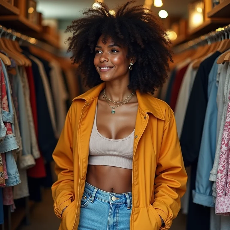 Mulher garimpando em loja vintage