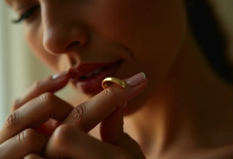 Mulher limpando delicadamente um anel de ouro