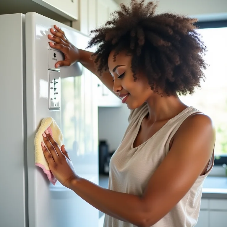 Mulher limpando organizador de acrílico
