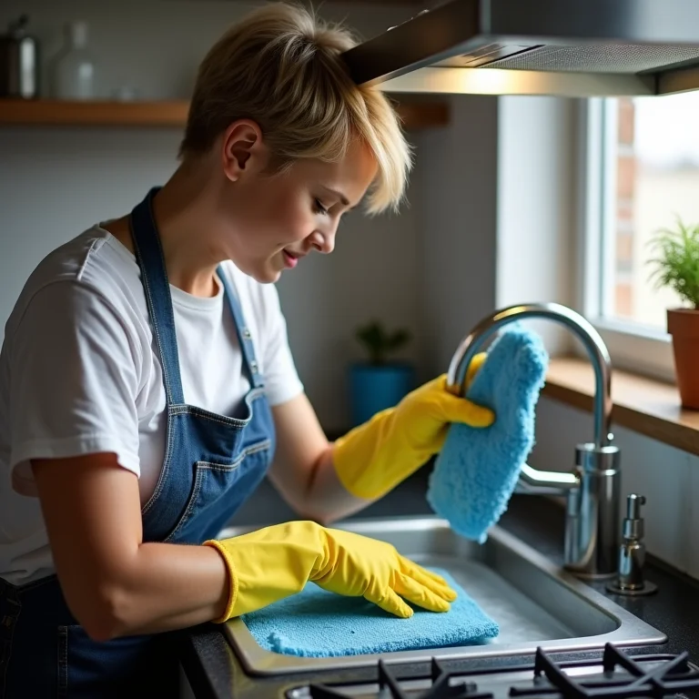 Mulher limpando os filtros de gordura da coifa de inox