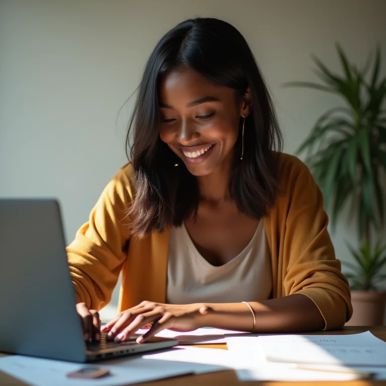 Mulher organizando arquivos digitais no laptop