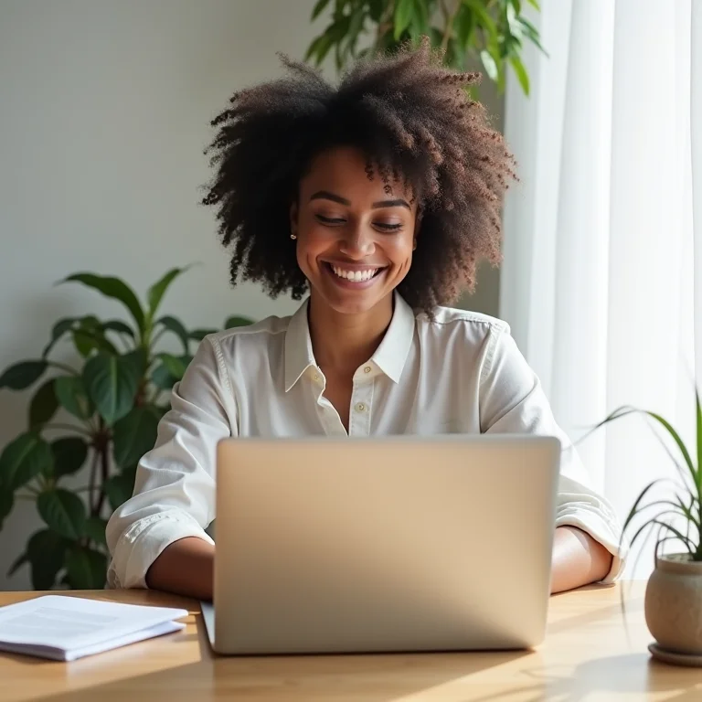 Mulher organizando lista de e-mails para lançamento