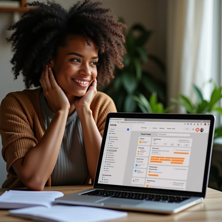 Mulher organizando projetos no Notion