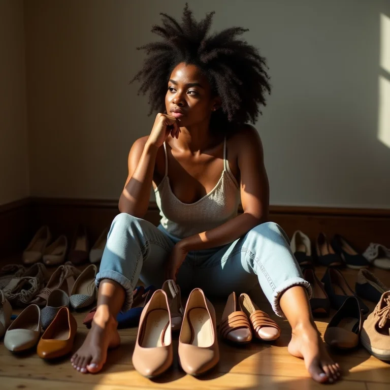 Mulher organizando sua coleção de sapatos