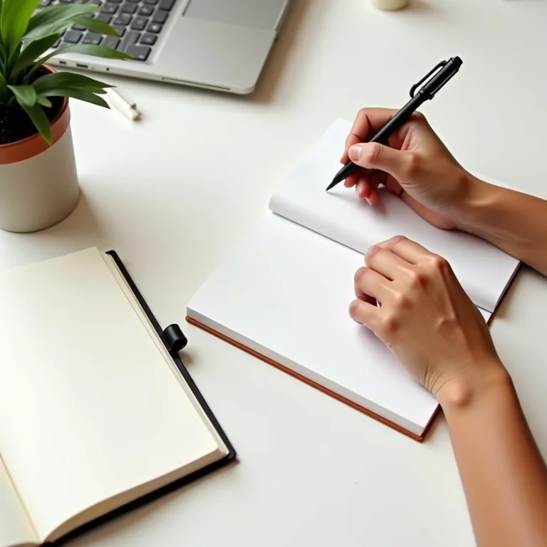 Mulher organizando sua papelaria e avaliando suas necessidades.