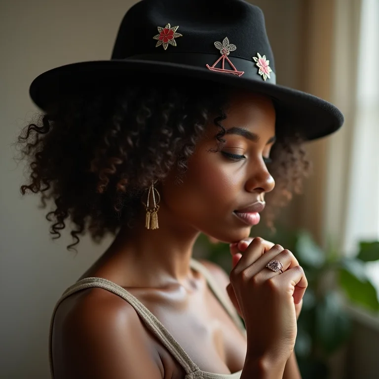 Mulher personalizando seu porta bonés com patches e pins.