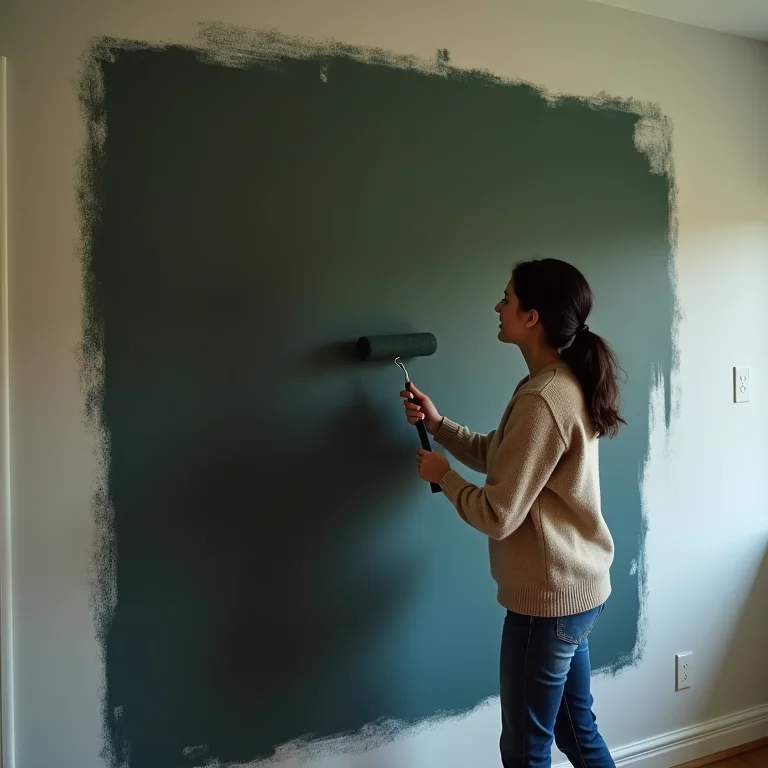 Mulher pintando parede com tinta lousa