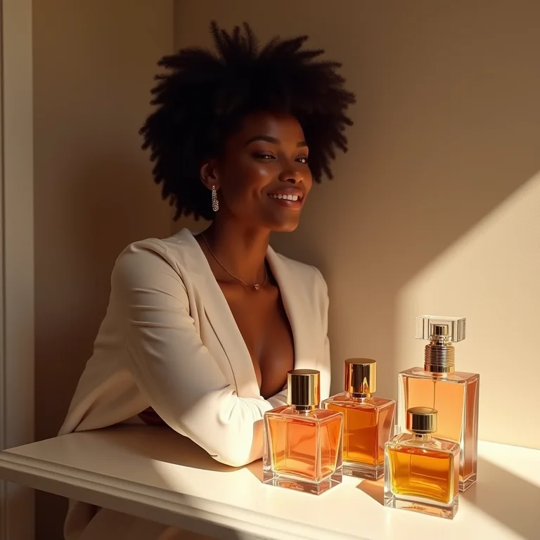 Mulher priorizando coleção de perfumes