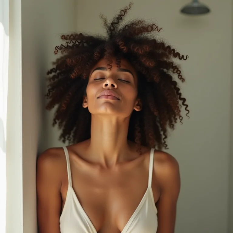 Mulher relaxando em banheiro organizado