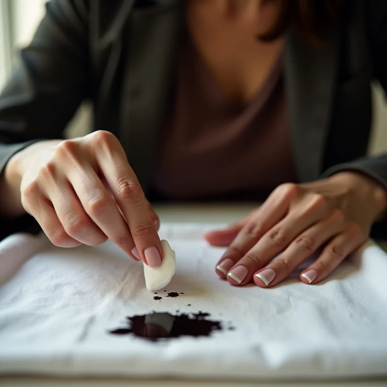 Mulher removendo mancha com álcool isopropílico