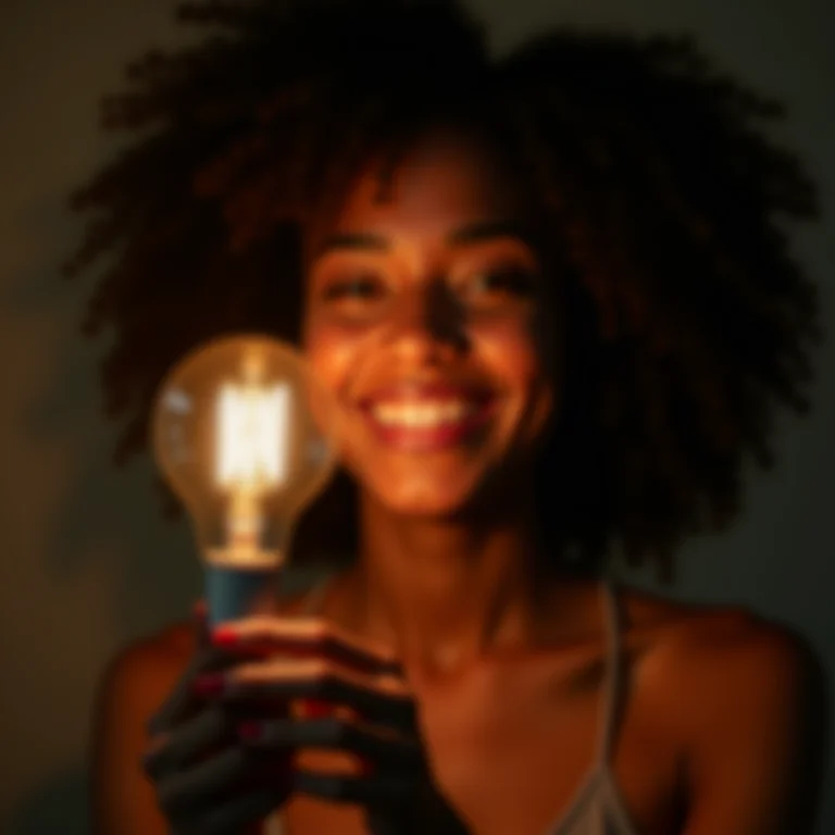 Mulher segurando uma lâmpada de varal de luzes