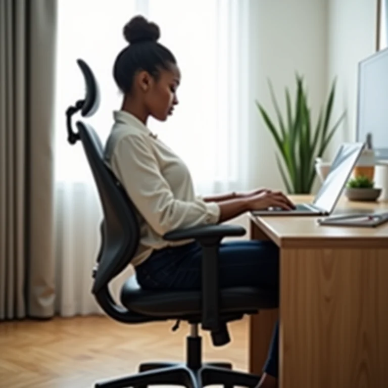 Mulher sentada em cadeira ergonômica em seu escritório