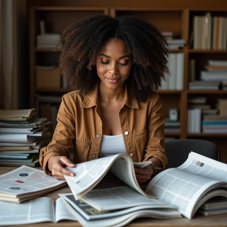 Mulher separando revistas e jornais para organizar