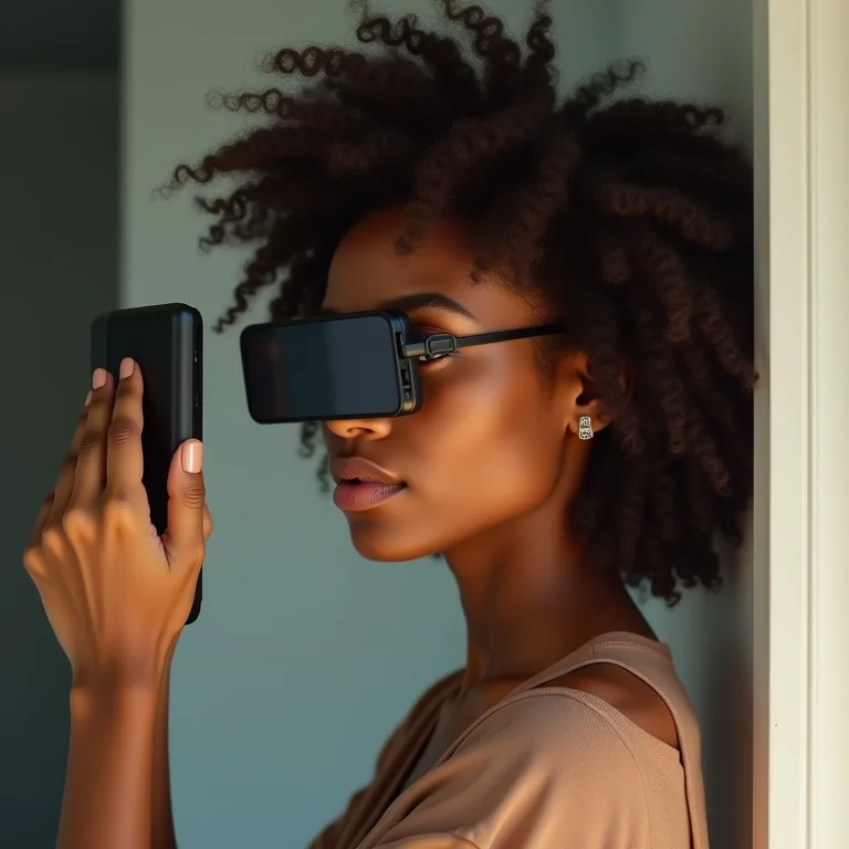 Mulher usando olho mágico digital com tela grande