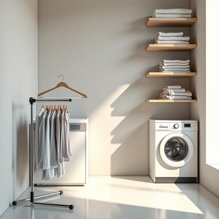 Organização na lavanderia com cabideiro retrátil