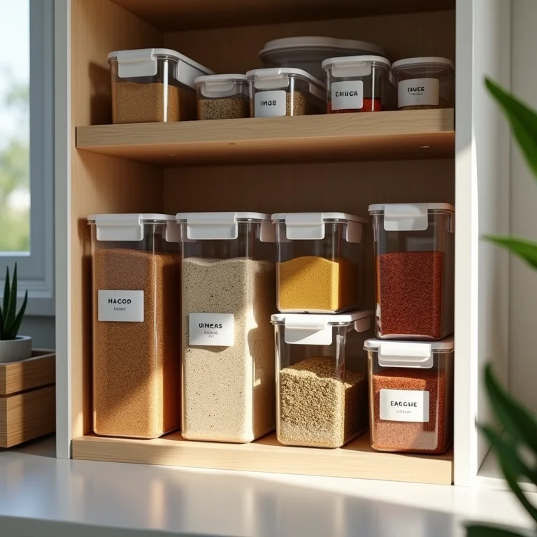 Organizadores internos de armário de cozinha com etiquetas