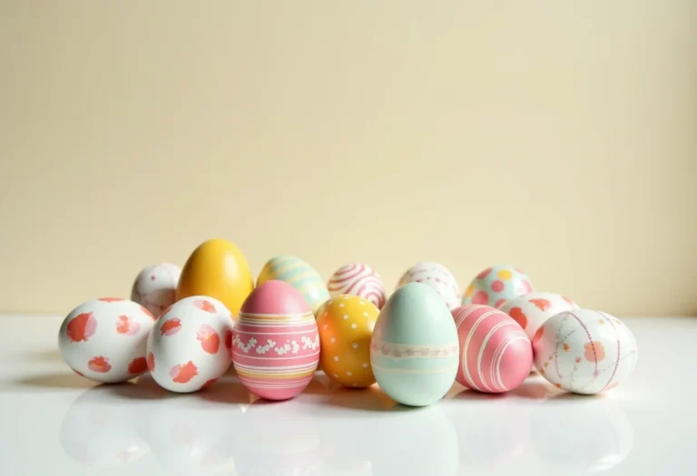Ovos de Páscoa decorados em uma cozinha iluminada