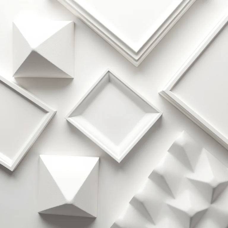 Painéis de gesso 3D com diferentes texturas e padrões.
