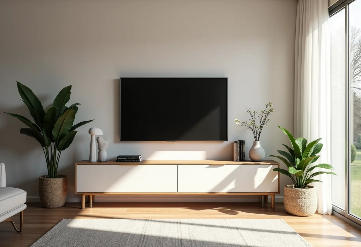 Painel de TV DIY elegante em sala de estar moderna