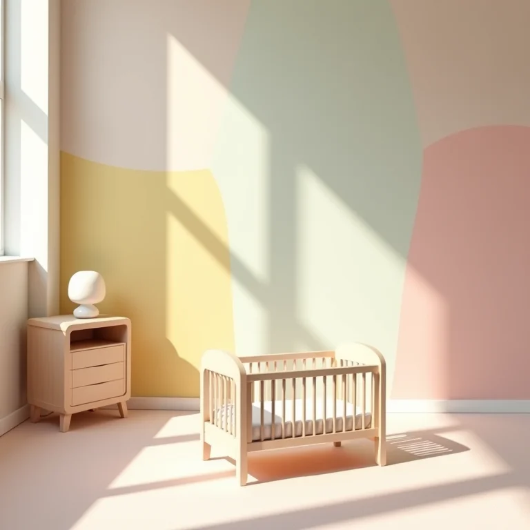 Paleta de cores para quarto de bebê com amostras de tinta.