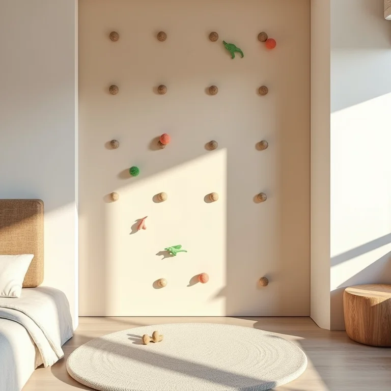 Parede de escalada residencial em um quarto moderno