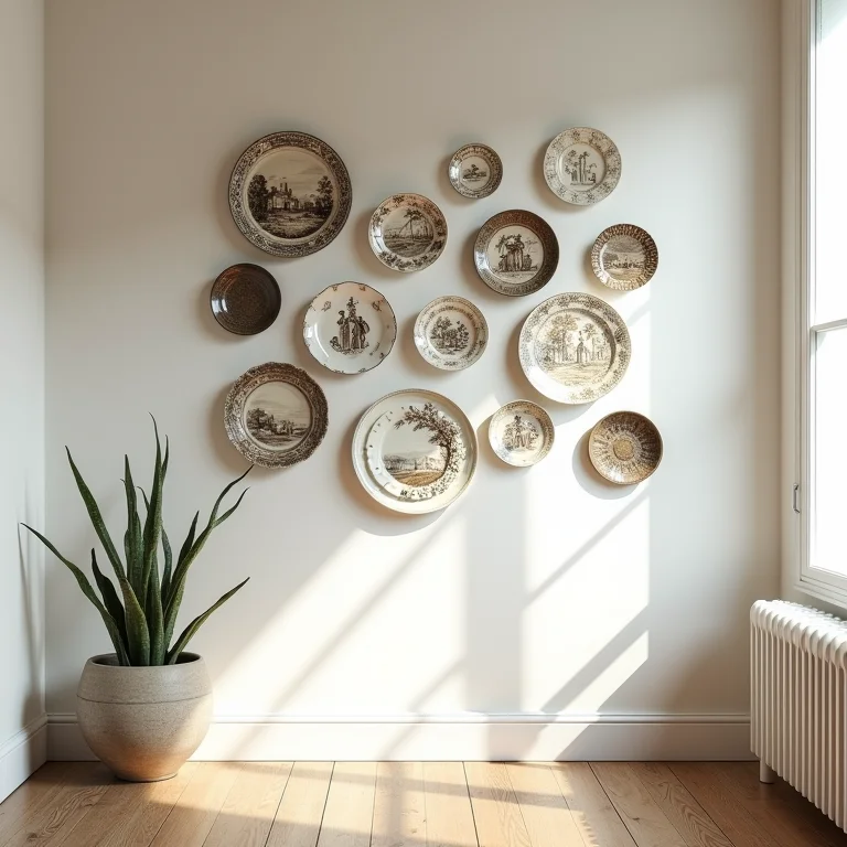 Parede decorada com pratos vintage