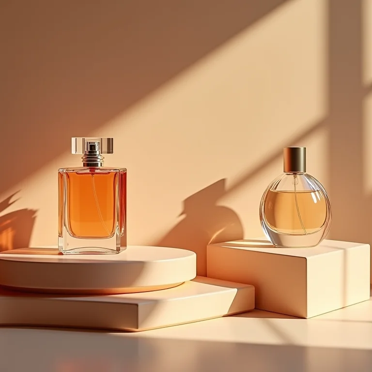 Perfumes exibidos em prateleiras flutuantes