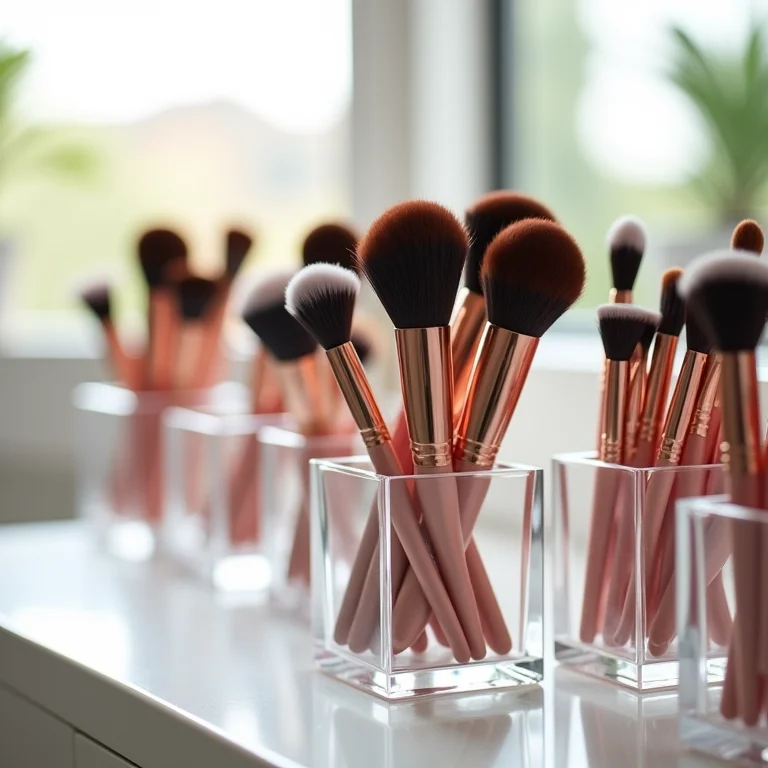 Pincéis de maquiagem organizados em acrílico transparente