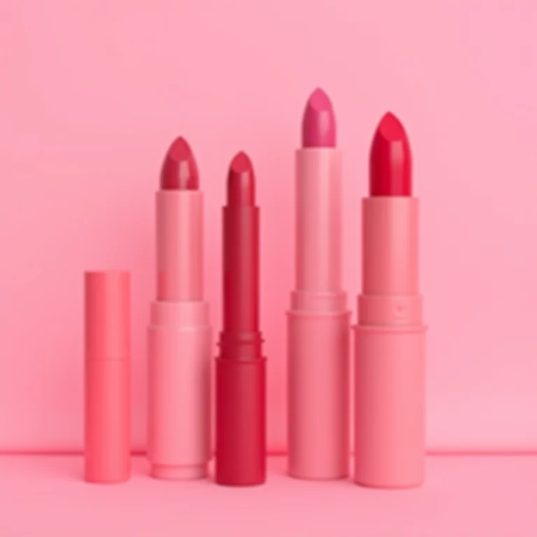 Pincéis de maquiagem para os lábios em fundo rosa