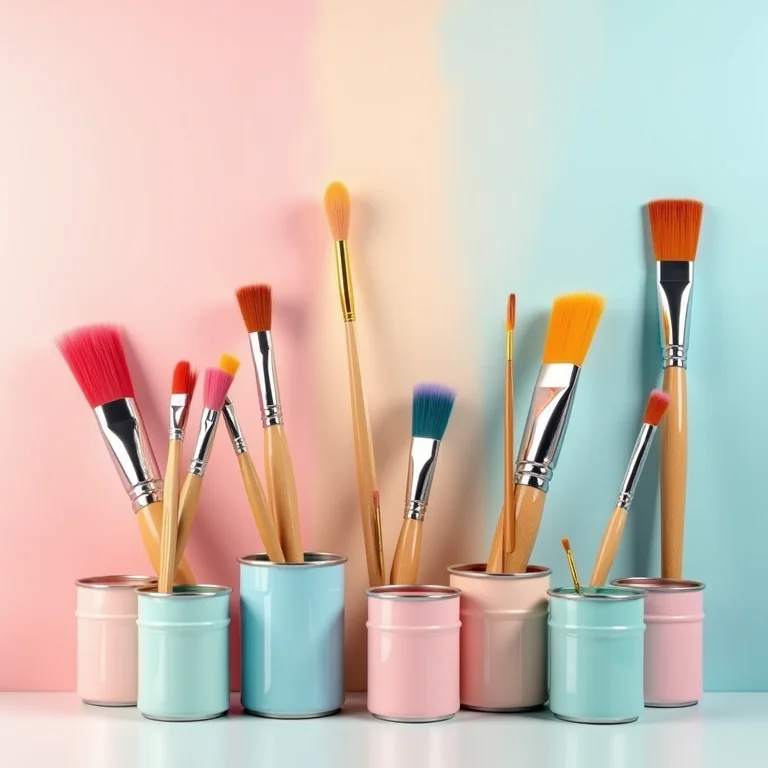 Pincéis e tintas em tons pastel para reforma de móveis
