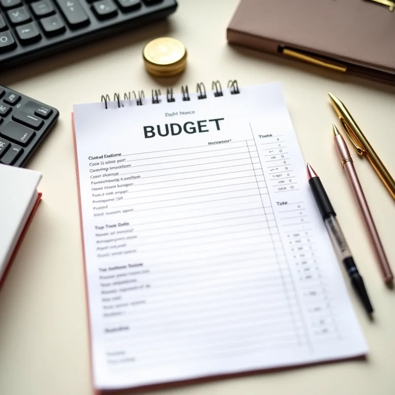 Planilha de orçamento minimalista com anotações manuscritas, representando o planejamento financeiro de uma festa.