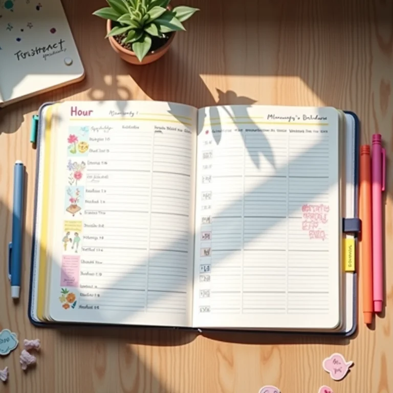 Planner aberto com um cronograma de revisões personalizado.