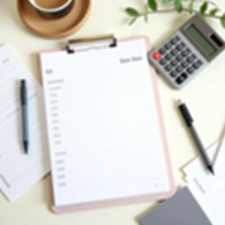 Planner, caneta, caderno de orçamento e calculadora para planejamento de festa de Ano Novo