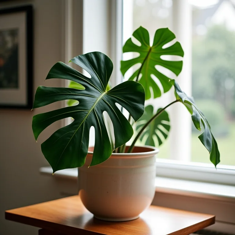 Planta Monstera Deliciosa em vaso elegante perto da janela
