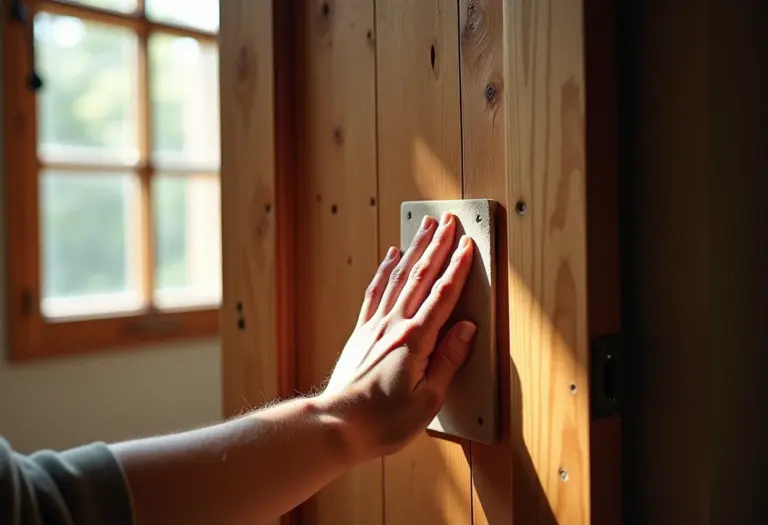 Porta de madeira antiga sendo restaurada com cuidado
