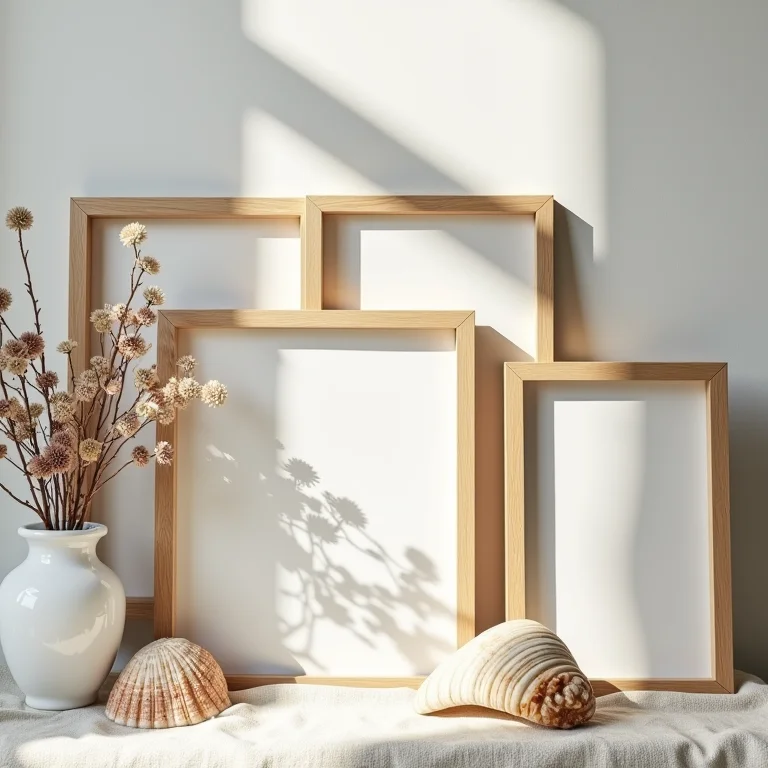 Porta-retratos decorados com elementos naturais.