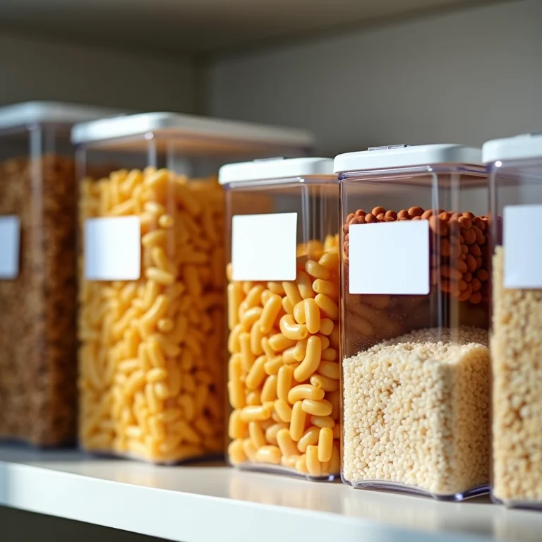 Potes plásticos categorizados e etiquetados.