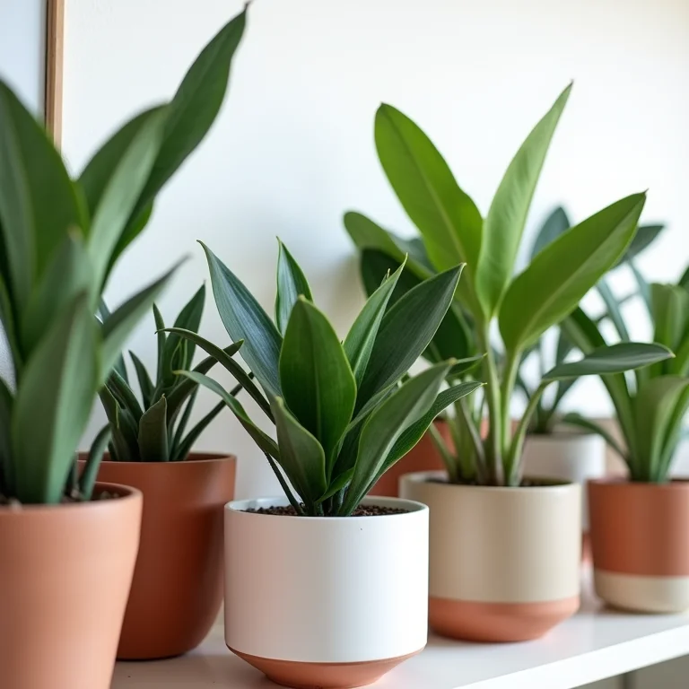 Prateleira com vasos de Calatheas, exibindo seu apelo exótico.