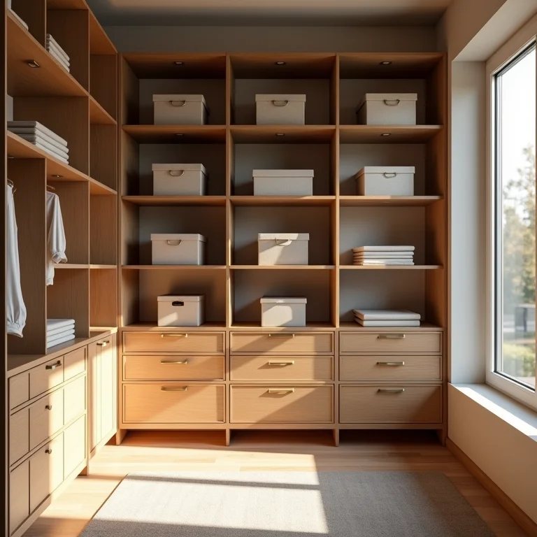 Prateleiras altas em um closet pequeno