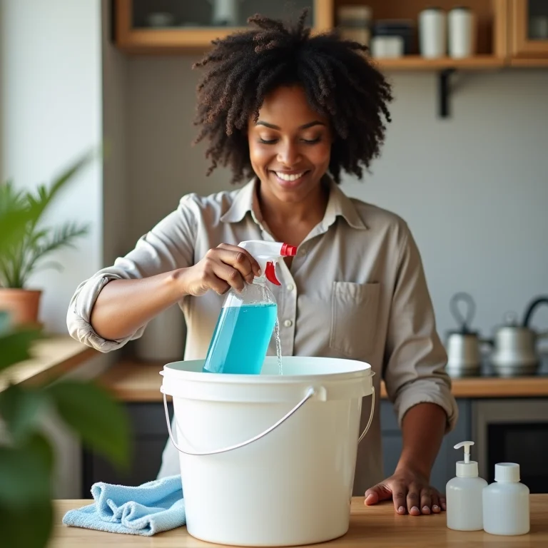 Preparando a solução de limpeza para o mop