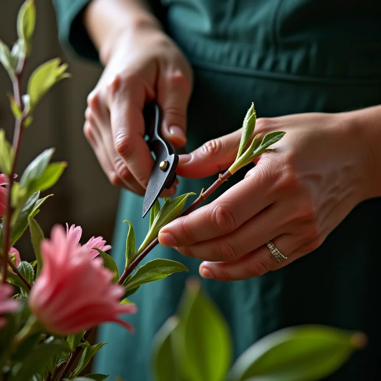 Preparando flores e folhagens para arranjos