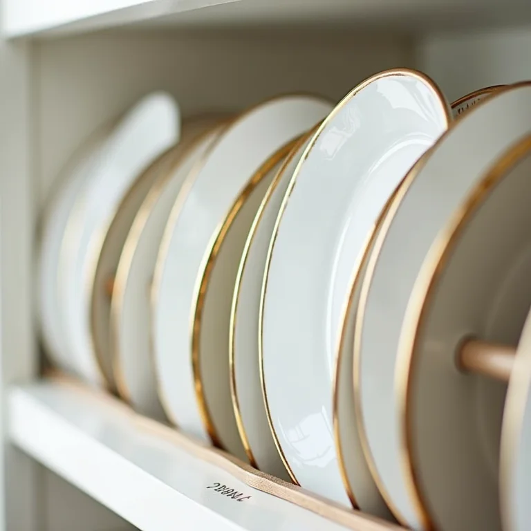 Proteção dos pratos com organizador vertical.