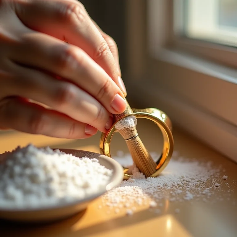 Pulseira de ouro sendo limpa com bicarbonato de sódio