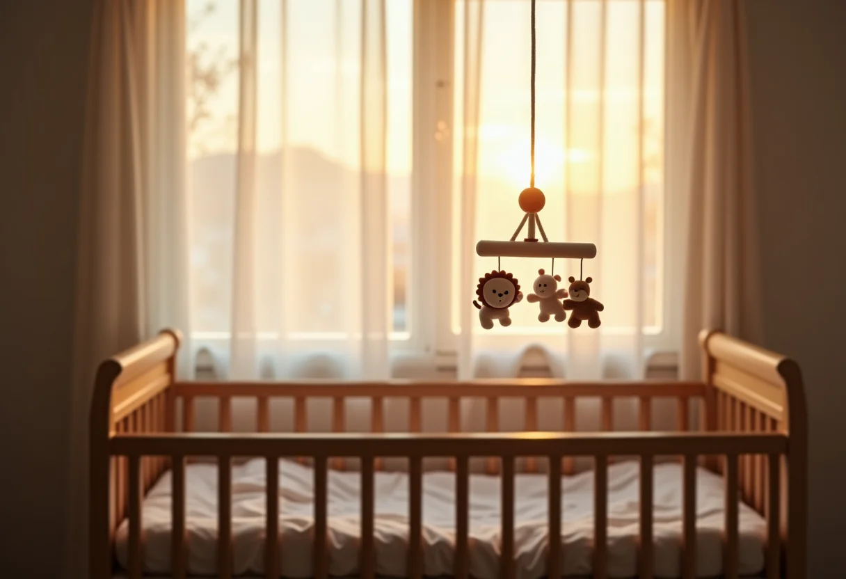 Quarto de bebê aconchegante com berço pronto para a noite