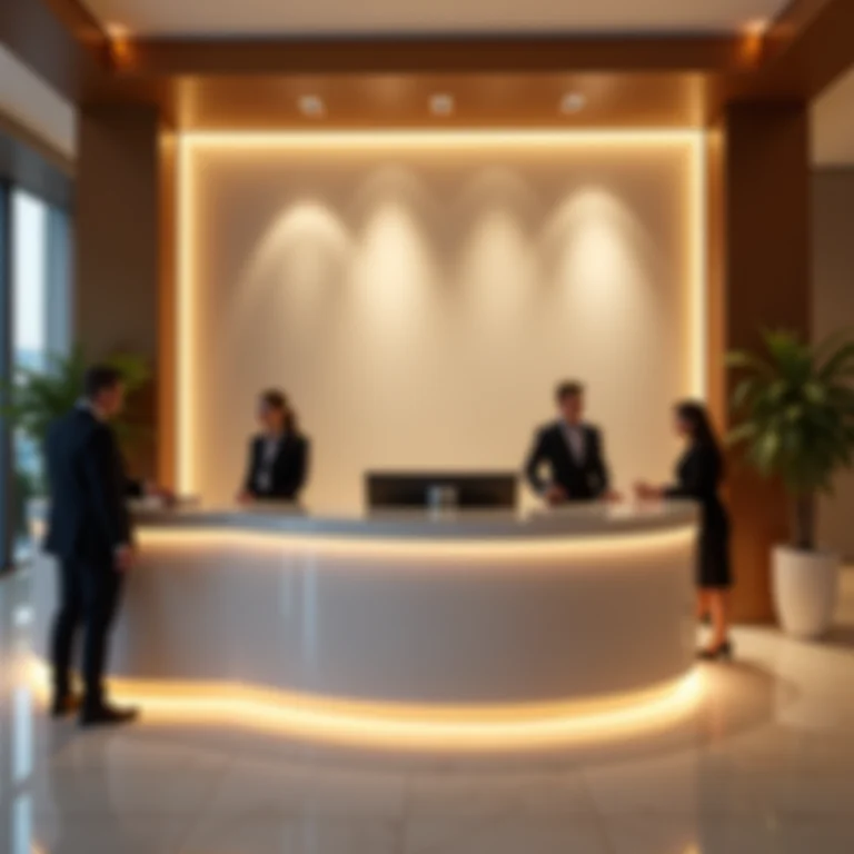 Recepção de hotel elegante com hóspedes em check-in
