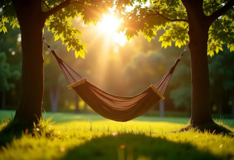 Rede de descanso DIY em um jardim ensolarado